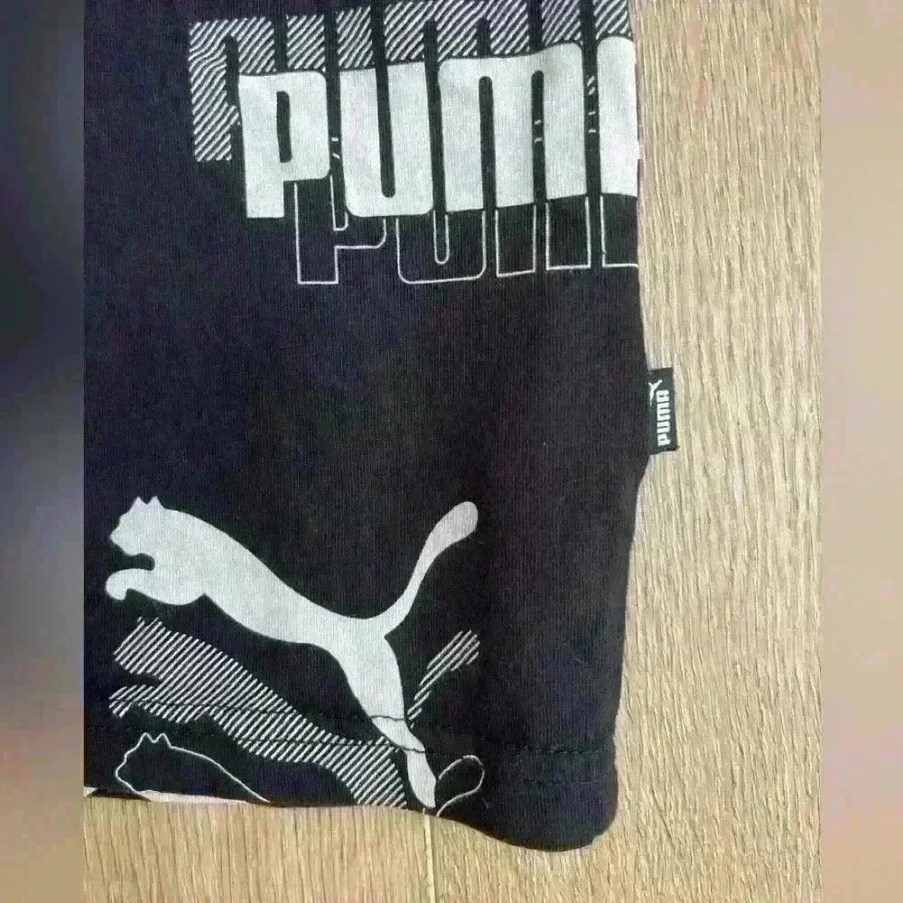 PUMA Power AOP Tee Mens Short Sleeve All Over Logo Print Black White L